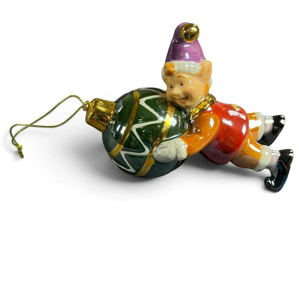 Ceramic Christmas Ornament Set Santa Sleigh Mrs Claus Elf